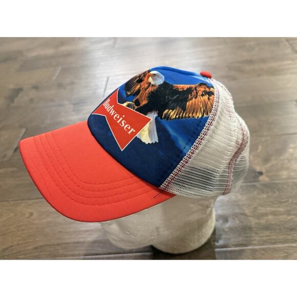 Budweiser Eagle Mens Red Blue Beer Adjustable SnapBack Trucker Hat Mesh Cap OSFM - Picture 3 of 9